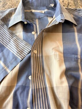 Pierre Cardin Blue and Beige Patterned Button-Down Shirt